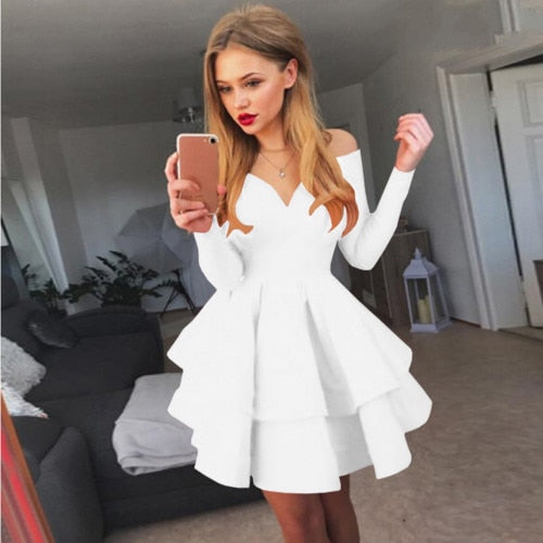 White Colour Casual Fit & Flare Dress